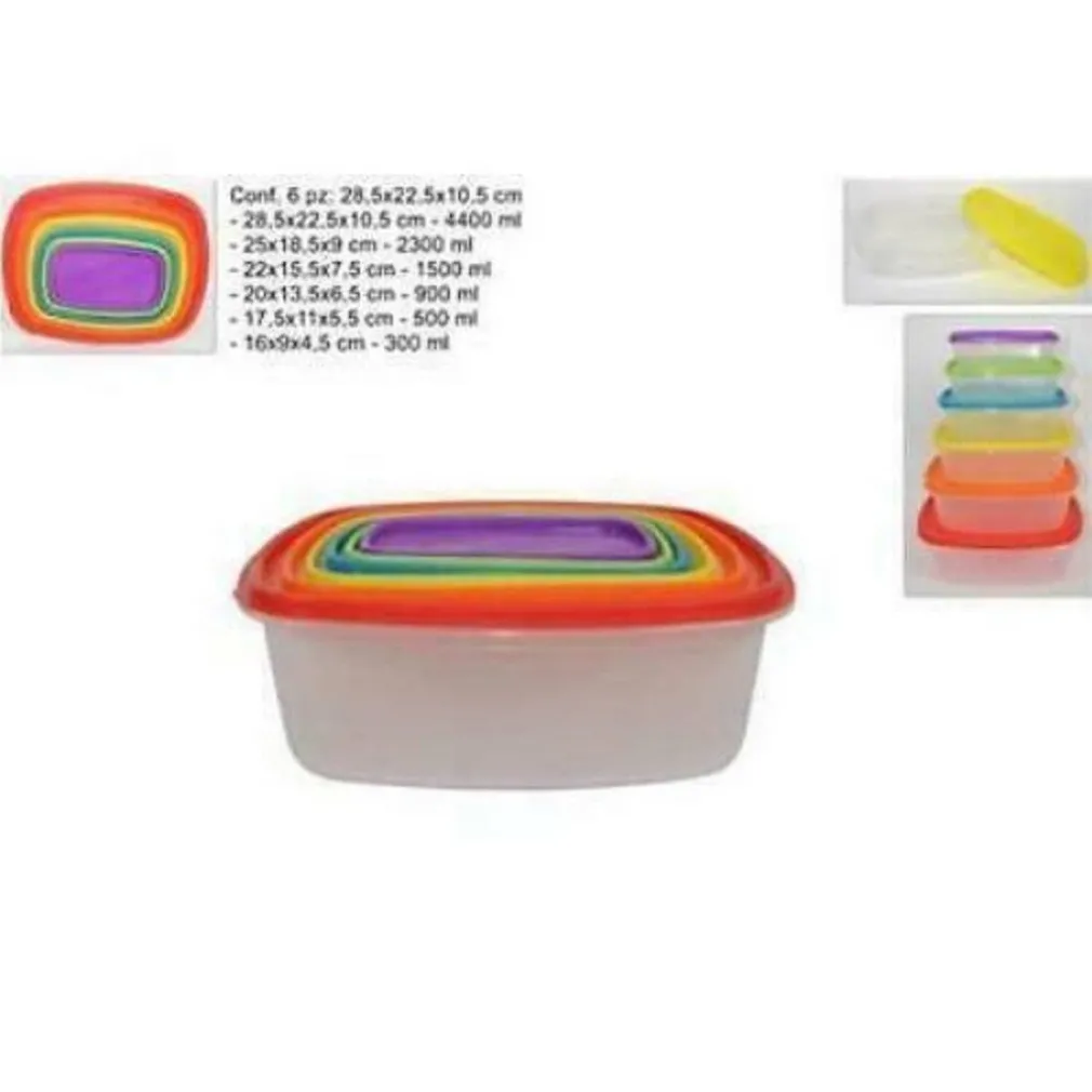 SET 6 PZ CONTENITORI IN PLASTICA RETTANGOLARI CON COPERCHIO PER ALIMENTI