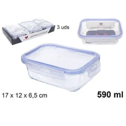 SET 3 PZ CONTENITORI PER ALIMENTI IN VETRO CON COPERCHIO PLASTICA 590 ML 105508