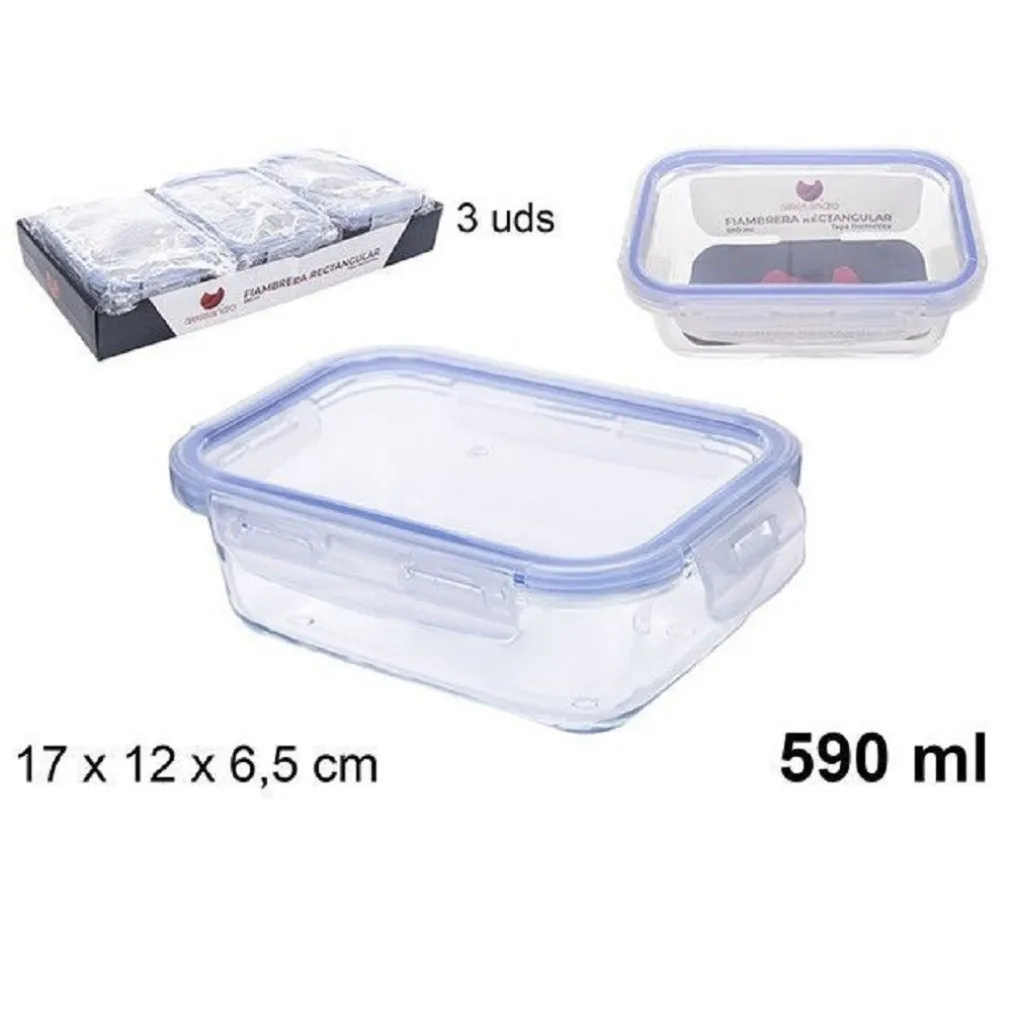 SET 3 PZ CONTENITORI PER ALIMENTI IN VETRO CON COPERCHIO PLASTICA 590 ML 105508