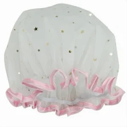 SET 2 PZ CUFFIA DOCCIA BAGNO ELASTICO BORDINO ROSA STELLE PROTEGGE CAPELLI 79607