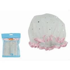 SET 2 PZ CUFFIA DOCCIA BAGNO ELASTICO BORDINO ROSA STELLE PROTEGGE CAPELLI 79607