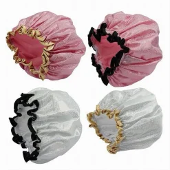 SET 2 PZ CUFFIA DOCCIA BAGNO ELASTICO BORDINO BRILLANTINI PROTEGGE CAPELLI 79483