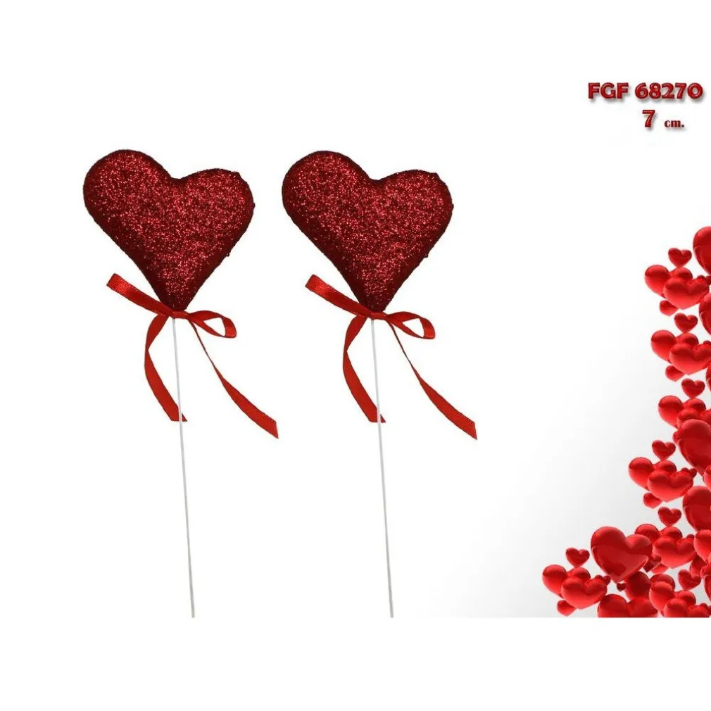 SET 4 PZ CUORI IN POLISTIROLO CON STAND CUORE GLITTERATO 7CM SAN VALENTINO 68270