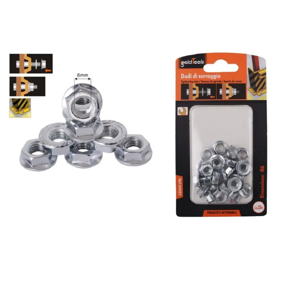 SET 25 PZ DADO ESAGONALE FLANGIATO DADI DI SERRAGGIO M6 BULLONI VITE 6MM 94923