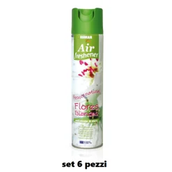 SET 6 PZ DEODORANTE PER AMBIENTE SPRAY PROFUMO CASA FRESCO 300ML FIORI BIANCHI