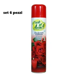 SET 6 PZ DEODORANTE PER AMBIENTE SPRAY PROFUMO CASA FRESCO 300 ML ROSE ROSSE