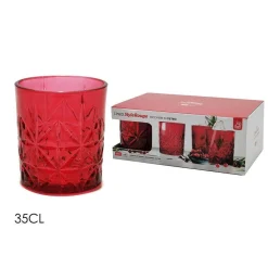 SET 6 PZ DI BICCHIERI IN VETRO DA WHISKY DI COLORE ROSSO CAPACITÀ 35CL STILE ELEGANTE