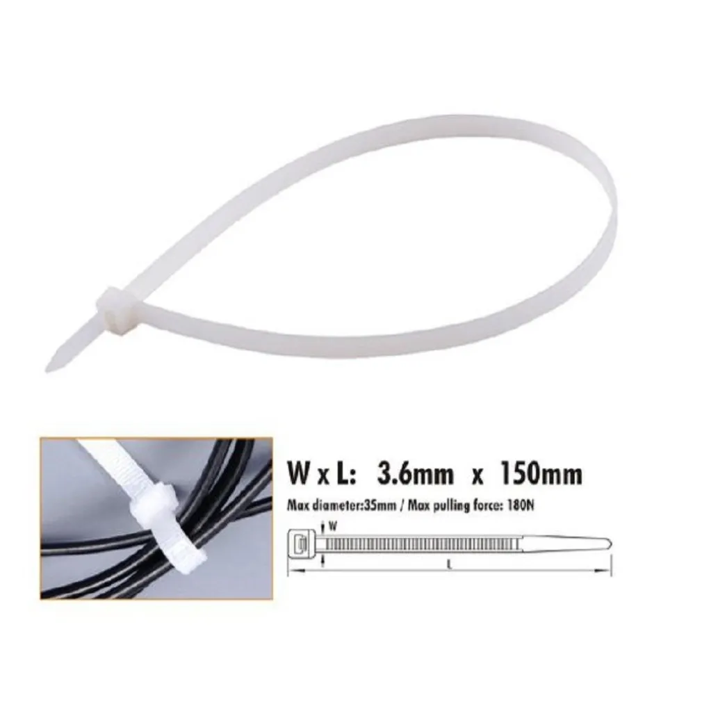 SET 40 PZ FASCETTE CAVI CAVO BIANCO STRINGENTI IN PLASTICA NYLON 3.6X150MM 92365