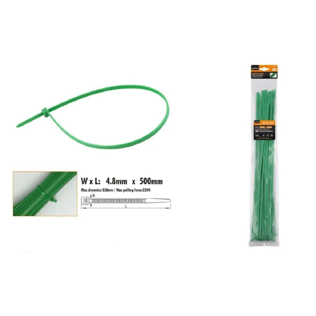 SET 20 PZ FASCETTE CAVI CAVO VERDE STRINGENTI IN PLASTICA NYLON 4.8X500MM 92401