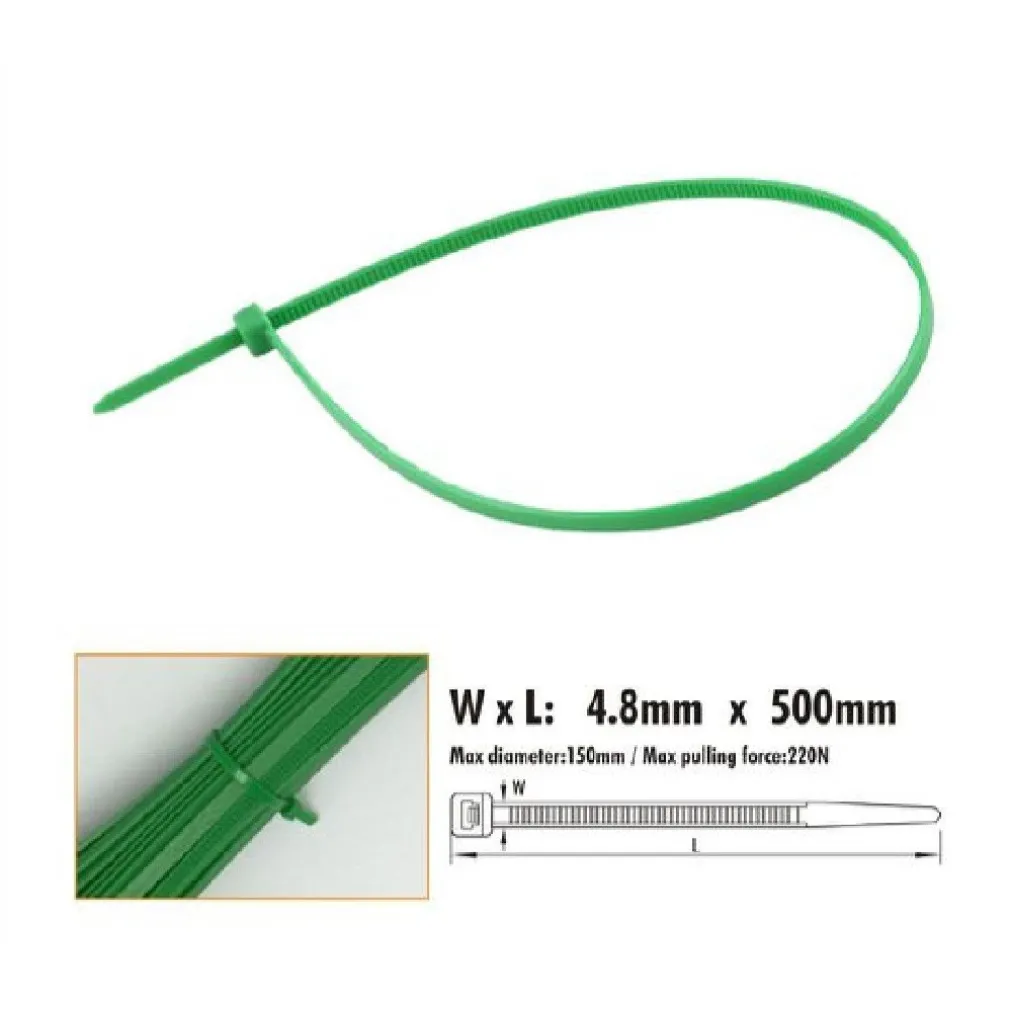 SET 20 PZ FASCETTE CAVI CAVO VERDE STRINGENTI IN PLASTICA NYLON 4.8X500MM 92401