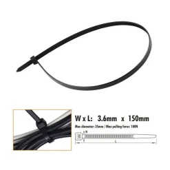 SET 40 PZ FASCETTE CAVI CAVO NERO STRINGENTI IN PLASTICA NYLON 3.6X150 MM 92380