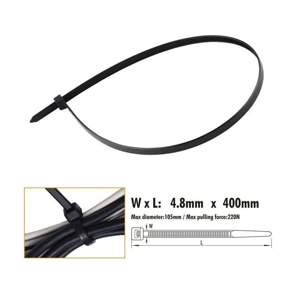 SET 20 PZ FASCETTE CAVI CAVO NERO STRINGENTI IN PLASTICA NYLON 4.8X400 MM 92385