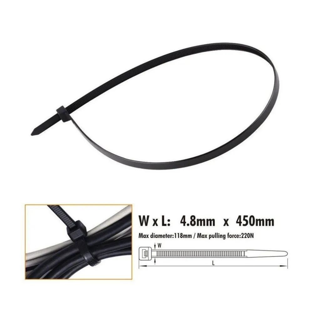 SET 20 PZ FASCETTE CAVI CAVO NERO STRINGENTI IN PLASTICA NYLON 4.8X450 MM 92386