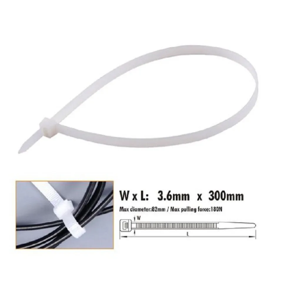 SET 30 PZ FASCETTE CAVI CAVO BIANCO STRINGENTI IN PLASTICA NYLON 3.6X300MM 92368