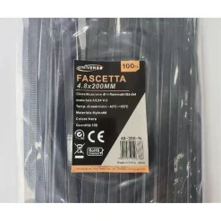 SET 100 PZ FASCETTE SERRACAVO AUTOBLOCCANTI IN NYLON NERO 4.8MM X 200MM 48-200-N