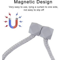SET 2 PZ FERMATENDE MAGNETICI PER TENDA MODERNO FIBBIA INTRECCIATA COLORE GRIGIO