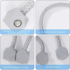SET 2 PZ FERMATENDE MAGNETICI PER TENDA MODERNO FIBBIA INTRECCIATA COLORE GRIGIO