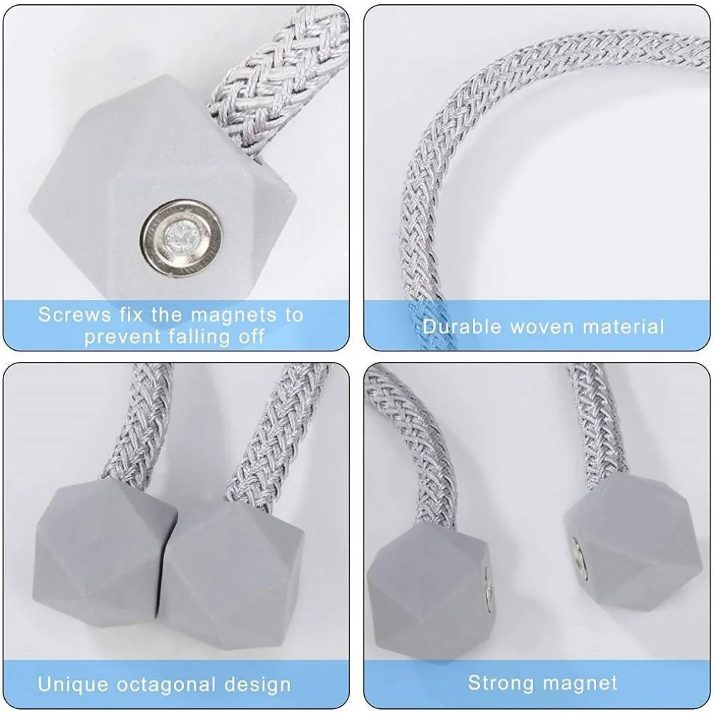 SET 2 PZ FERMATENDE MAGNETICI PER TENDA MODERNO FIBBIA INTRECCIATA COLORE GRIGIO