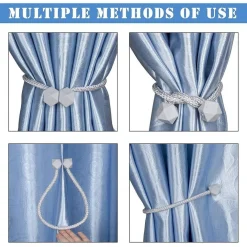 SET 2 PZ FERMATENDE MAGNETICI PER TENDA MODERNO FIBBIA INTRECCIATA COLORE GRIGIO