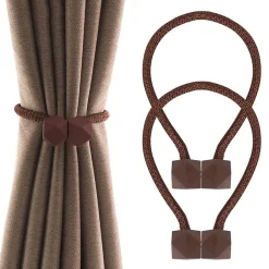 SET 2 PZ. FERMATENDE MAGNETICI PER TENDA MODERNO FIBBIA INTRECCIATA COLOR CAFFÈ