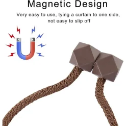SET 2 PZ. FERMATENDE MAGNETICI PER TENDA MODERNO FIBBIA INTRECCIATA COLOR CAFFÈ