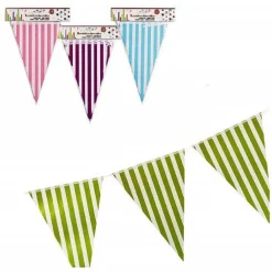 SET 3 PZ. FESTONI BANDIERINE RIGHE COLORATE 10 BANDIERINE CIASCUNO FESTE PARTY