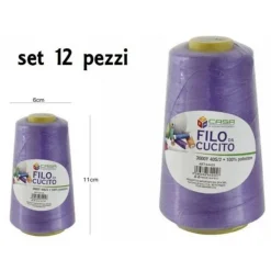 SET 12 PZ FILATI A CONO FILO POLIESTERE CUCITO 3000Y 40S/2 VIOLA GOMITOLO COTONE