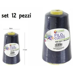SET 12 PZ FILATI A CONO FILO POLIESTERE CUCITO 3000Y 40S/2 BLU GOMITOLO COTONE