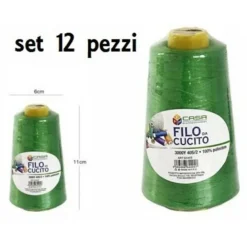 SET 12 PZ FILATI A CONO FILO POLIESTERE CUCITO 3000Y 40S/2 VERDE GOMITOLO COTONE