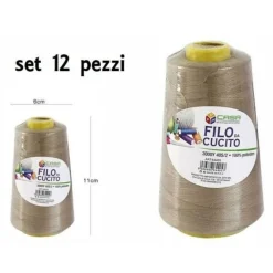 SET 12 PZ FILATI A CONO FILO POLIESTERE CUCITO 3000Y 40S/2 BEIGE GOMITOLO COTONE