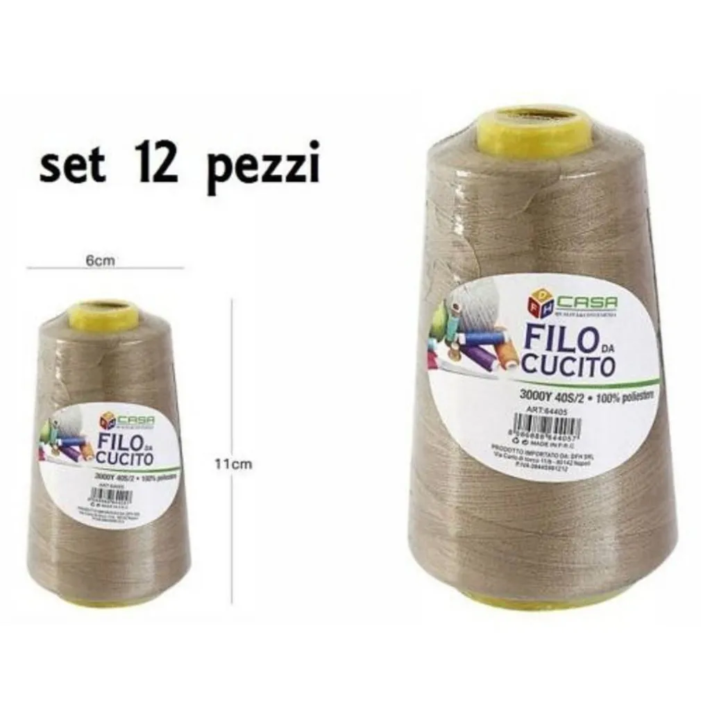 SET 12 PZ FILATI A CONO FILO POLIESTERE CUCITO 3000Y 40S/2 BEIGE GOMITOLO COTONE