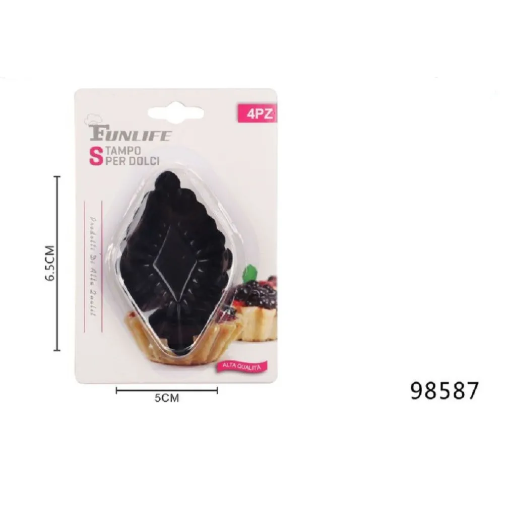 SET 4 PZ FORMINE STAMPO PER CROSTATINE DOLCI DESSERT ANTIADERENTE 6,5X5CM 98587