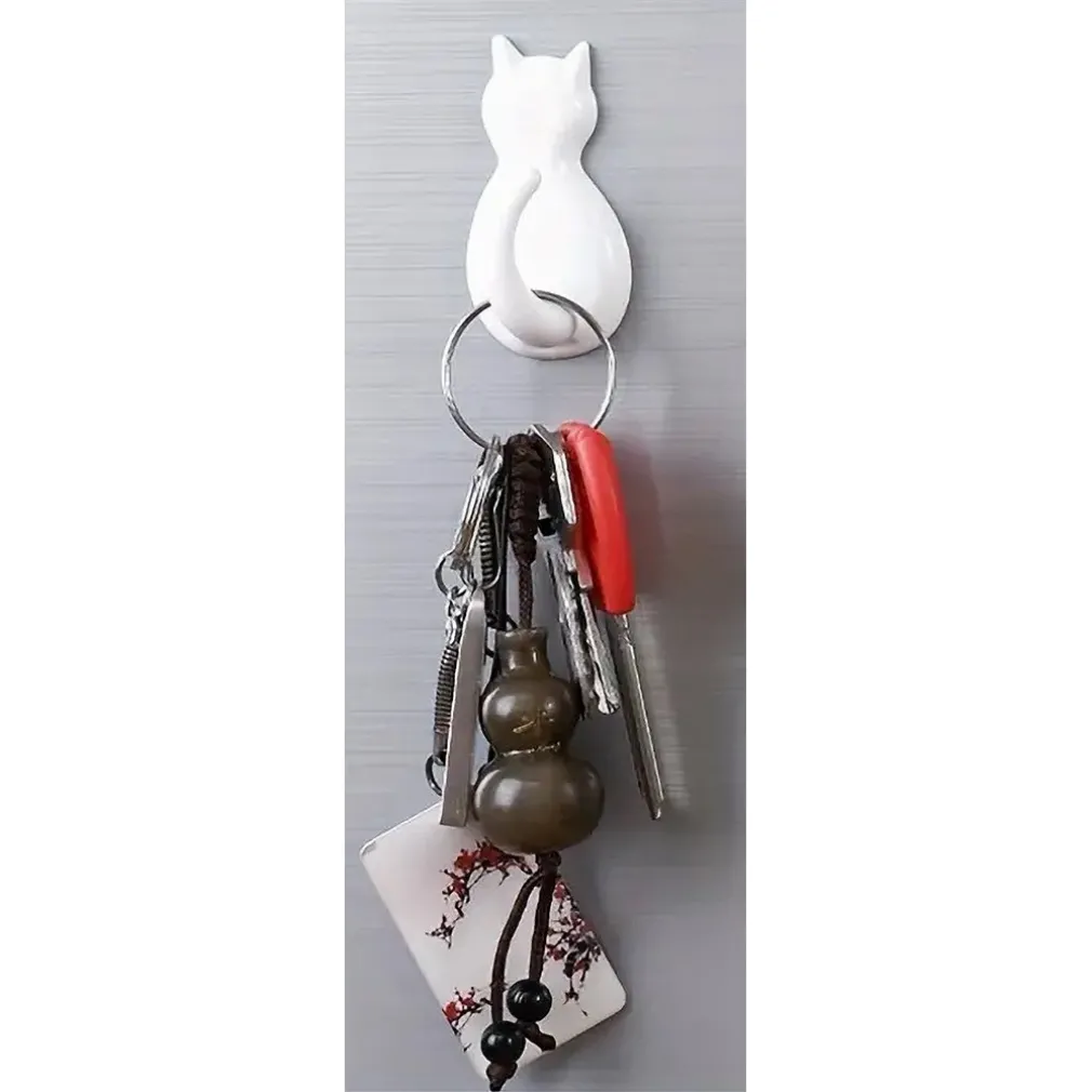SET 3 PZ GANCI A FORMA DI GATTO BIANCHI ADESIVI PER CUCINA BAGNO DA PARETE 79346