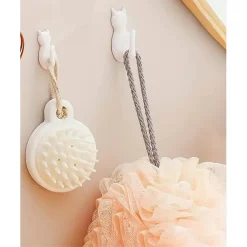 SET 3 PZ GANCI A FORMA DI GATTO BIANCHI ADESIVI PER CUCINA BAGNO DA PARETE 79346