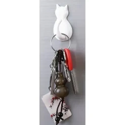SET 6 PZ GANCI ADESIVI A FORMA DI GATTO BIANCHI PER CUCINA BAGNO DA PARETE 79347