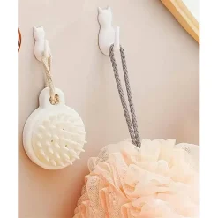 SET 6 PZ GANCI ADESIVI A FORMA DI GATTO BIANCHI PER CUCINA BAGNO DA PARETE 79347