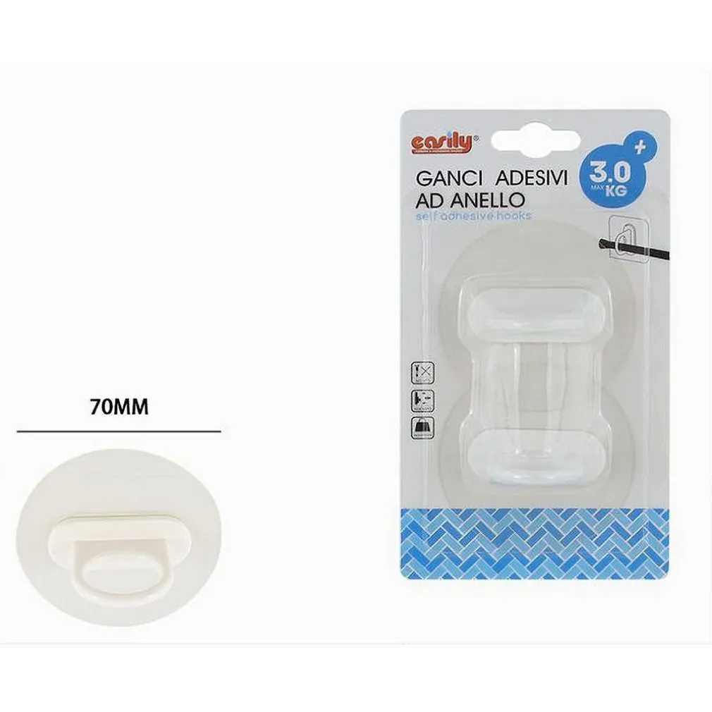SET 2 PZ GANCI ADESIVI AD ANELLO PER ASTA TENDE DA PARETE BAGNO CASA TONDI 87362