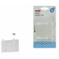 SET 2 PZ GANCI ADESIVI APPENDINO DOPPIO 2 POSTI CASA A PARETE TRASPARENTE 87759