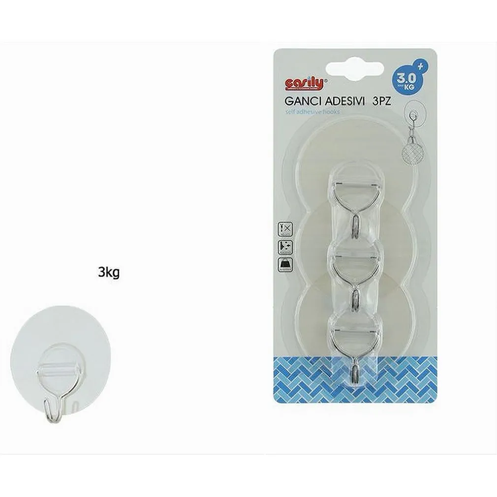 SET 3 PZ GANCI ADESIVI APPENDINI ASCIUGAMANI ACCAPPATOIO BAGNO CUCINA CASA 87761