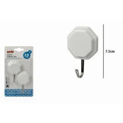 SET 2 PZ GANCI ADESIVI ATTACCAPANNI DA PARETE FORMA OTTAGONALE CASA 7.5 CM 79335