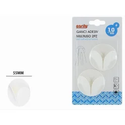 SET 2 PZ GANCI ADESIVI MULTIUSO APPENDINI PARETE CASA CUCINA BAGNO BIANCHI 87367