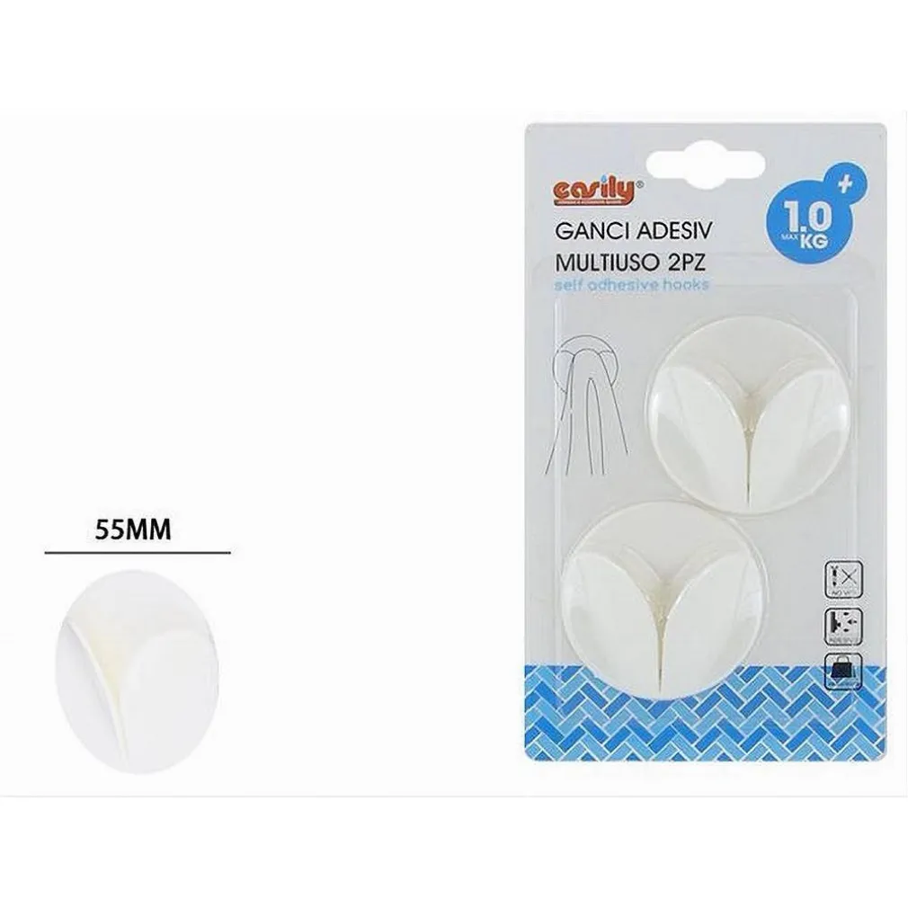 SET 2 PZ GANCI ADESIVI MULTIUSO APPENDINI PARETE CASA CUCINA BAGNO BIANCHI 87367