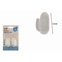 SET 2 PZ GANCI ADESIVI OVALI BIANCHI A PARETE APPENDINO CASA BAGNO CUCINA 87018