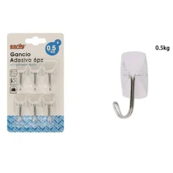 SET 6 PZ GANCI APPENDINI ADESIVI TRASPARENTI DA PARETE CASA ATTACCAPANNI 87015