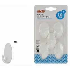 SET 5 PZ GANCI APPENDINI ADESIVI OVALI A PARETE CUCINA BAGNO ATTACCAPANNI 59678