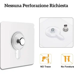 SET 6 PZ GANCI AUTOADESIVI PER QUADRI TRASPARENTI APPENDI SENZA CHIODI OROLOGIO