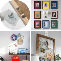 SET 6 PZ GANCI AUTOADESIVI PER QUADRI TRASPARENTI APPENDI SENZA CHIODI OROLOGIO