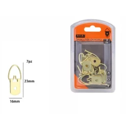 SET 7 PZ GANCI GANCETTI DORATI PER QUADRI CORNICI APPENDERE PARETE 16X23MM 07998