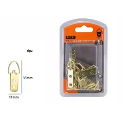 SET 6 PZ GANCI GANCETTI DORATI PER QUADRI CORNICI APPENDERE PARETE 33X11MM 07999