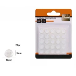 SET 25 PZ GOMMINI ADESIVI PROTEZIONE PAVIMENTI TRASPARENTI ROTONDI 10X3MM 66095